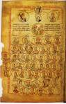 Ottonen-Stammbaum aus der Chronica St. Pantaleonis mit Doppelporträt von König Heinrich I. und Königin Mathilde, 2. Hälfte 12. Jh.