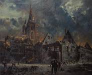 Brennende Martinitürme mit Holzmarkt, Walter Gemm, 1945