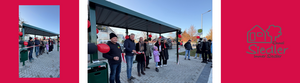 Beim Durchschneiden des Bandes am neuen Wartehäuschen in der Sargstedter Siedlung (von links): Christian Schneider, Vorsitzender des Siedler-Vereins, Timo Günther, stellvertretender Oberürgermeister, Detlef Rosenbusch (TSB Harz), Klaus Meissner vom Siedlerverein, Marie Kelle sowie Vertreterinnen der Harz-Sparkasse ©Stadt Halberstadt, Jeannette Schroeder Beim Durchschneiden des Bandes am neuen Wartehäuschen in der Sargstedter Siedlung (von links): Christian Schneider, Vorsitzender des Siedler-Vereins, Timo Günther, stellvertretender Oberürgermeister, Detlef Rosenbusch (TSB Harz), Klaus Meissner vom Siedlerverein, Marie Kelle sowie Vertreterinnen der Harz-Sparkasse ©Stadt Halberstadt, Jeannette Schroeder