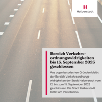 Bereich Verkehrsordnungswidrigkeiten geschlossen Bereich Verkehrsordnungswidrigkeiten geschlossen