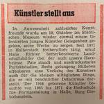 Ausschnitt Volksstimme vom 15.10.1976 mit der Besprechung zur ersten Ausstellung Hans Hermann Richters im Städtischen Museum ©Stadtarchiv Halberstadt