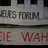 Original-Banner der Demonstrationszüge durch Halberstadt, Herbst 1989 ©Städtisches Museum