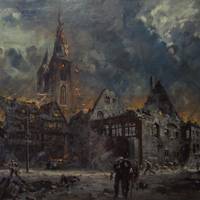 Brennende Martinitürme mit Holzmarkt, Walter Gemm, 1945