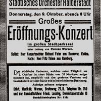 Von der Gründung des Städtischen Orchesters 1919 bis zum Jahre 1944