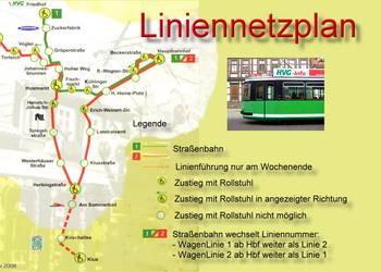 Plan des Liniennetzes der Straßenbahn