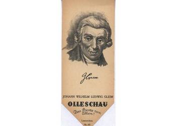 Lesezeichen der Firma Olleschau mit Porträt Johann Wilhelm Ludwig
Gleims (1719-1803), Gleimhaus Halberstadt