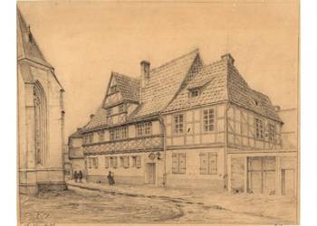 Carl Jordan: Das Gleimhaus in Halberstadt, Bleistiftzeichnung von 1862