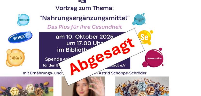 Vortrag Nahrungsergänzungsmittel abgesagt