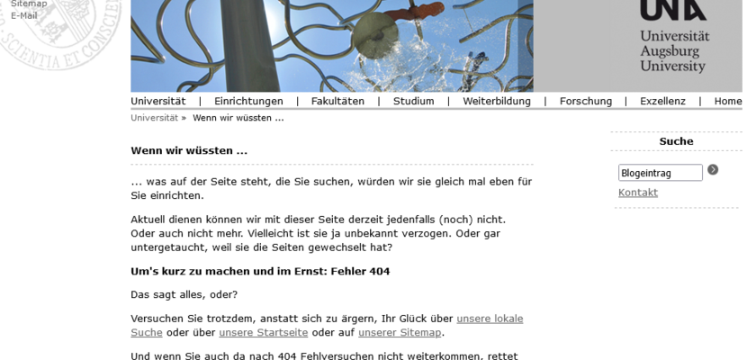 Ehemalige Fehlerseite der Universität Augsburg
