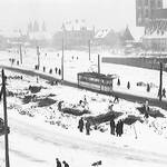 Holzmarkt ehemaliger Standort Rathaus nach Abriss, Verfüllung der Keller, 8. Januar 1958 Holzmarkt ehemaliger Standort Rathaus nach Abriss, Verfüllung der Keller, 8. Januar 1958